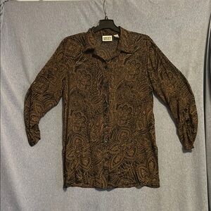 Chico's Black and Gold Notched Collar Long Sleeve Blouse size medium